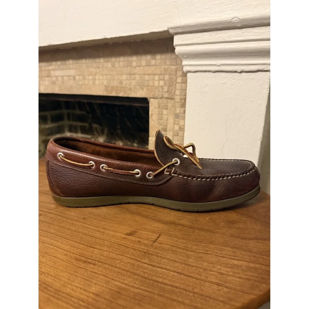 L.L.Bean Boat Mocs Moccasins Men's 10 D Brown Pebbled Leather Shoes EUC